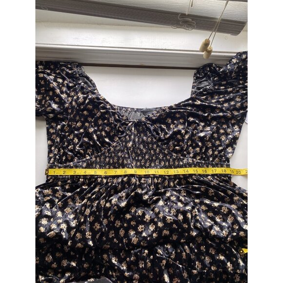 Arula B Maxi Dress Woman 2X Dark Floral Smocking Tiered Puff Sleeve Goblin Witch - Picture 16 of 16